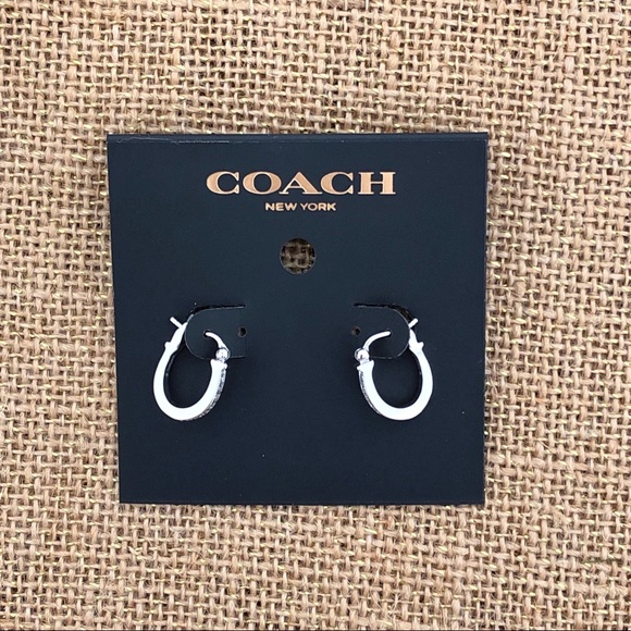 NWT Coach Silver Pave Signature Huggie Earrings - Picture 3 of 6